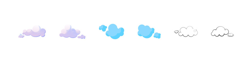 Clouds vector cartoon flat and doodle style. Cloud sky decoration element set.