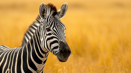 Fototapeta na wymiar Zebra Portrait Close-Up: Black and White Stripes with Expressive Eye