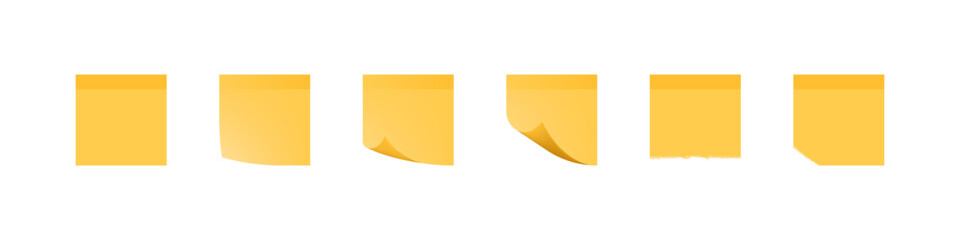 Sticker note with curls set. Yellow paper notes vector illustration.