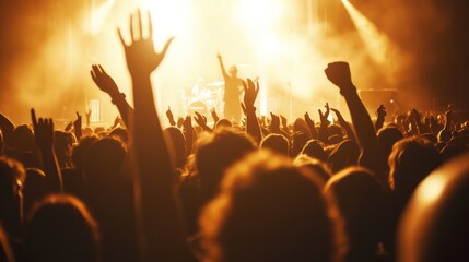 Concertgoers in front of bright lights, captured in the euphoria of the band or singer's performance