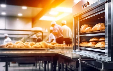 Foto op Plexiglas Brood Step into the heart of the bakery, capturing the essence of bread and buns baking.
