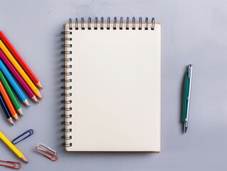 Blank notepad on gray desktop. Education, text, copy space concept