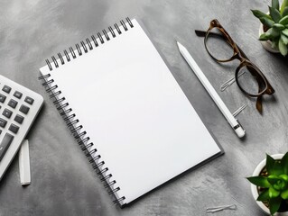 Blank notepad on gray desktop. Education, text, copy space concept