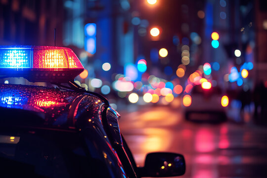 police car by night, AI generated