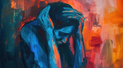 abstract art of depressed peron, concept of depression, and social anxiety - obrazy, fototapety, plakaty
