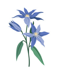 Spring flowers concept. Bloom and blossom blue plants. Wild life and flora, botany. Aesthetics and elegance. Social media sticker. Cartoon flat vector illustration isolated on white background