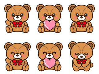 シンプルでかわいいテディベアのベクターイラスト素材セット