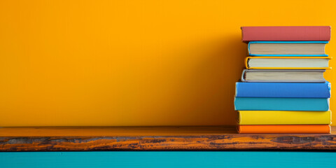 Banner with a small stack of colorful books at the side, plenty of copy space.