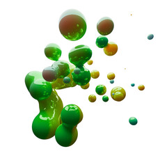 3d illustration, modern glossy metaballs with colorful gradient material. Abstract figures with the effect of liquid plastic. Minimalist design, liquid plastic, liquid glossy metal.