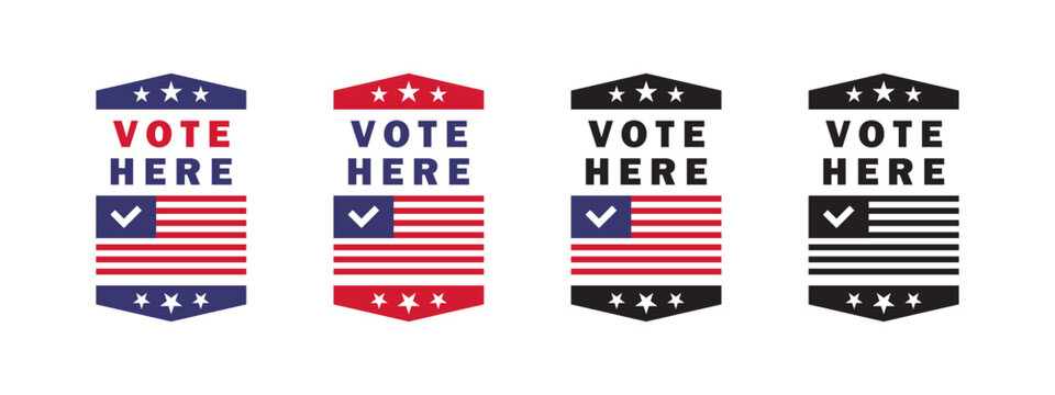 Vote here. Election and voting USA. Voting in election. Vector scalable graphics