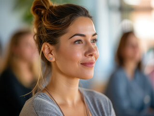 Obraz premium Closeup Portrait of a wellness coach at a health seminar, promoting mindfulness, .