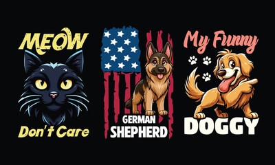 Pet t shirt design bundle, cat dog tee shirt, vector pet illustration, print ready t shirt design