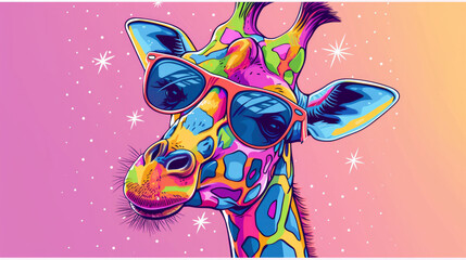 Photo of an intricate watercolor painting capturing the majestic face of a giraffe. giraffe Portrait of Animal in fashion with pastel color background.