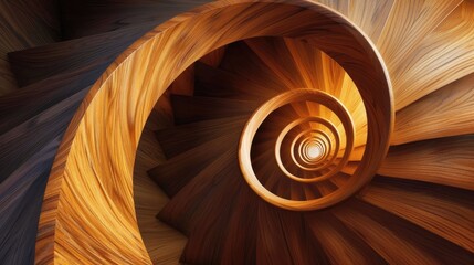 a spiral staircase crafted from polished wood, highlighting its seamless integration into modern interior design.
