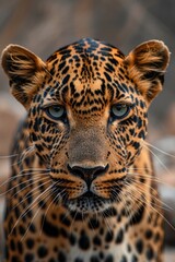 Intense Gaze in the Wild: Close-Up of an Indian Leopard with Spotted Fur, Set Against Rocky Terrain and Sparse Vegetation.