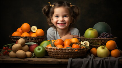 Fototapeta na wymiar little girl with fruits