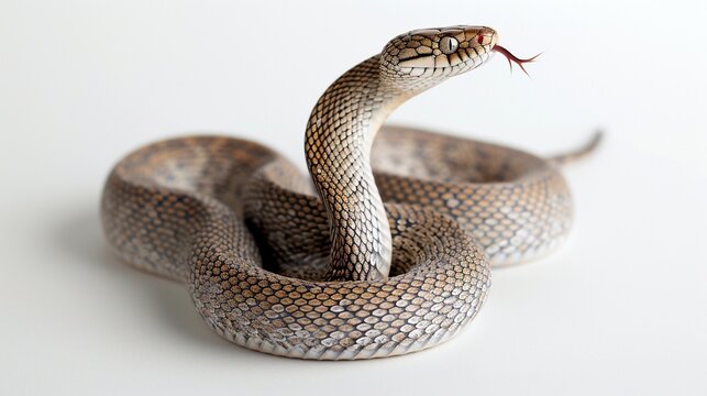 A beautiful image of a snake isolated on a plain white background. close up of a snake