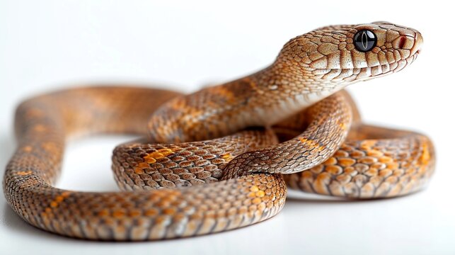 A beautiful image of a snake isolated on a plain white background. close up of a snake
