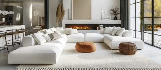 Classic home or hotel decoration with a white fireplace.