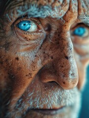 An old man with blue eyes. Generative AI.