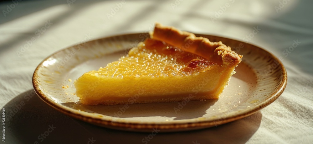 Poster a slice of lemon pie on a plate. generative ai.