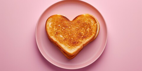 A heart shaped grilled cheese sandwich on a pink plate. Generative AI. - Powered by Adobe