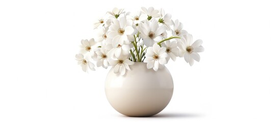 A vase with beautiful white flowers isolated on white background. AI generated image