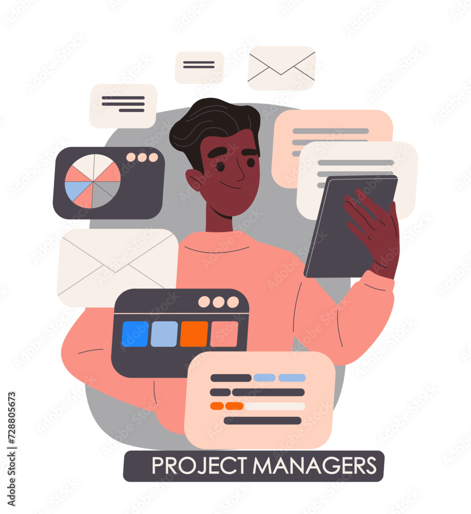 Poster web development team concept. freelancer and remote worker at workplace. organizing efficient work p