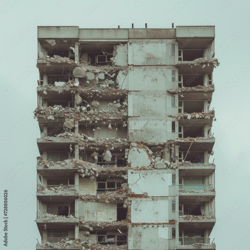 Poster a building that has been demolished and is being demolished. generative ai.