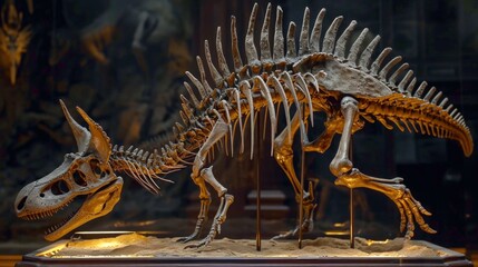 Fototapeta na wymiar A dinosaur skeleton is displayed in a museum. Generative AI.