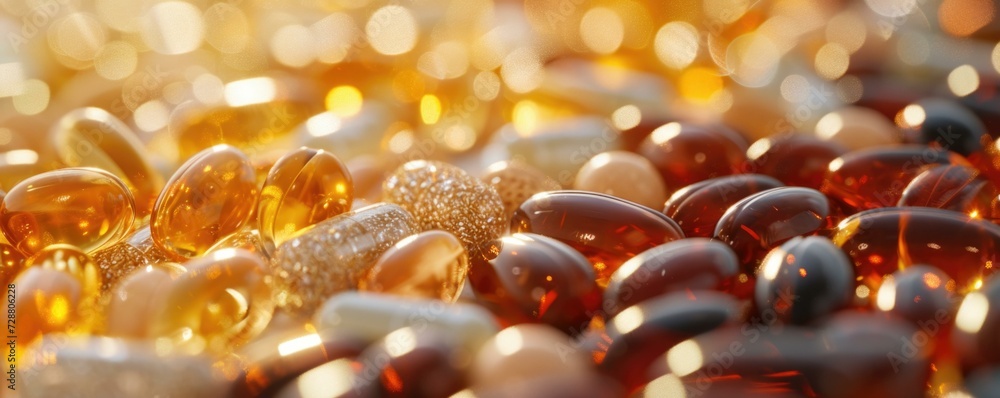 Poster a close up of many different colored pills. generative ai.
