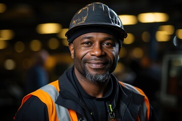 Obraz premium Professional Excellence: A Black Industry Maintenance Engineer Poses with Confidence, Exemplifying Expertise and Dedication to Their Craft