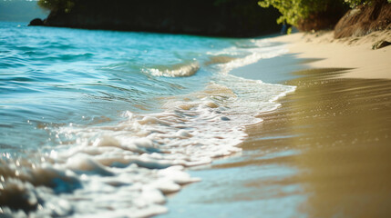 Obraz premium peaceful, secluded beach with gentle waves lapping at the shore, untouched and free from human interference