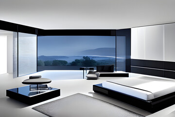 Fototapeta na wymiar modern living room interior with fireplace. Generative AI