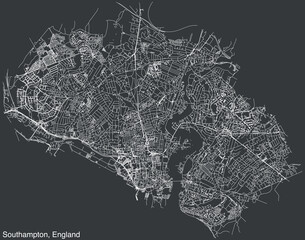 Detailed hand-drawn navigational urban street roads map of the United Kingdom city township of SOUTHAMPTON, ENGLAND with vivid road lines and name tag on solid background