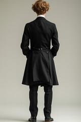 Rear view on stylish man wearing in 19th century times victorian clothes