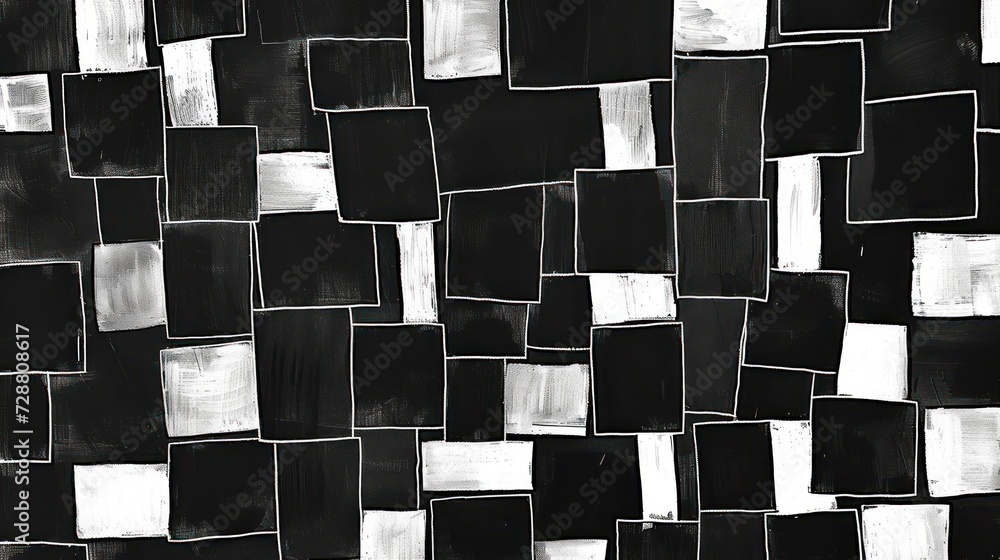 Poster square-based abstract pattern in black and white, exemplifying a monotype design.