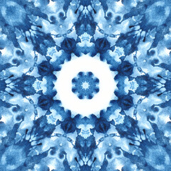 Mandala design in tie dye style.. Seamless repeating pattern. Abstract background.