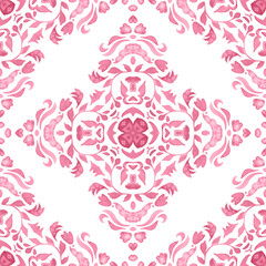 Cute valentines seamless pattern. Pink ornamental watercolor arabesque paint tile of fabric and ceramics