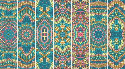 Ethnic ornamental Mandala pattern set with colorful festive l color print design. Geometric pattern tiles psychedelic print.