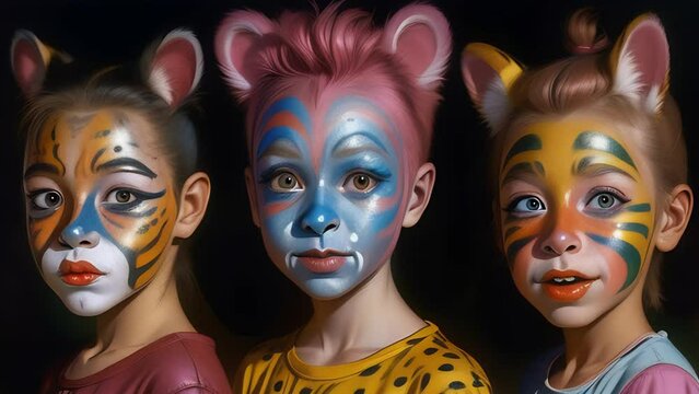 Face-painting that creates animal characters on children's faces