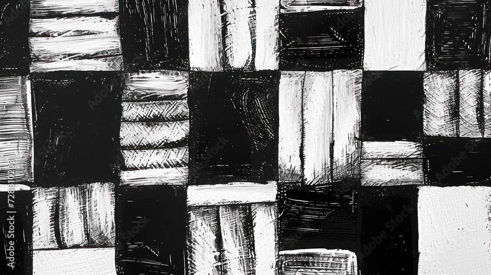 Aufkleber square-based abstract pattern in black and white, exemplifying a monotype design.