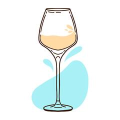 Vector illustration of a white wine glasses in hand drawn vintage engraving style. Logos, postcards and wine companies