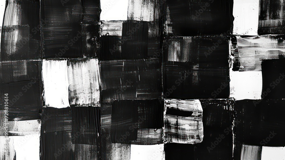 Poster square-based abstract pattern in black and white, exemplifying a monotype design.
