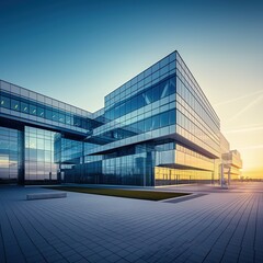 Innovative glass building facade in morning light