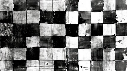 Geometric black and white square pattern forming an abstract monotype design.