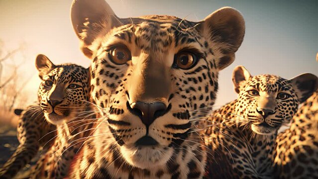 A group of leopards taking a selfie. Created with generative AI.