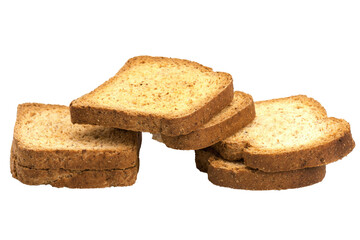 Integral wheat rye bread slices with seeds isolated on white background