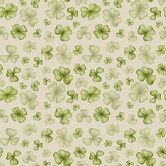 Saint Patrick's Day seamless pattern with watercolor clover leafs elements