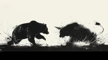 Schilderijen op glas silhouette of bear and bull fighting © Aitch